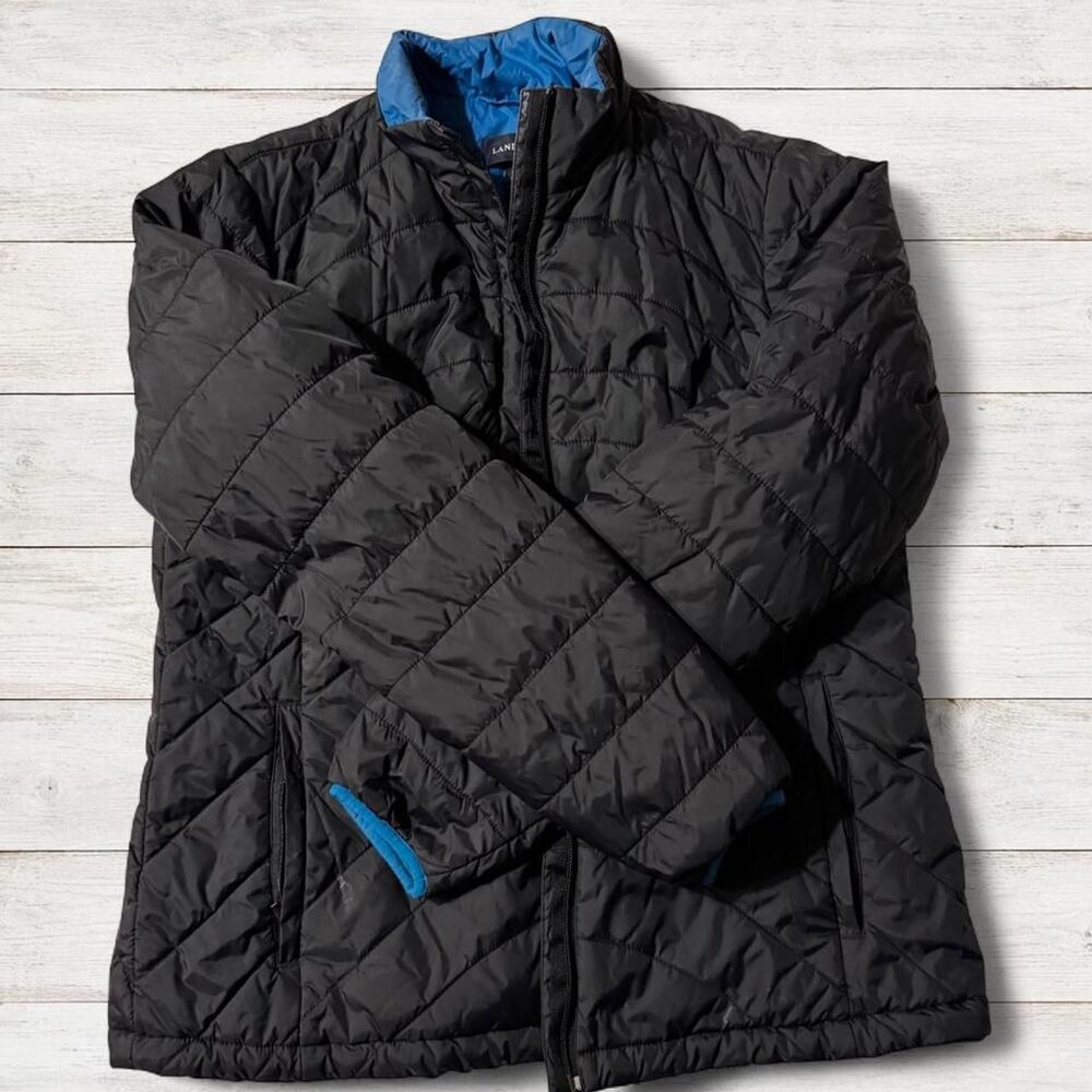 Lands-end Men's Black and Grey Jacket